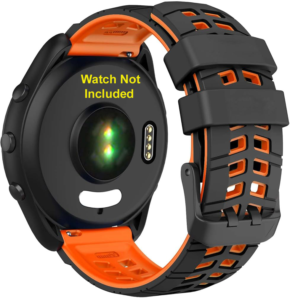 Zitel Band for Garmin Forerunner 265 / 255, Vivoactive 4 45mm, Venu 2 45mm. Venu 3, 22mm Strap - Black/Orange