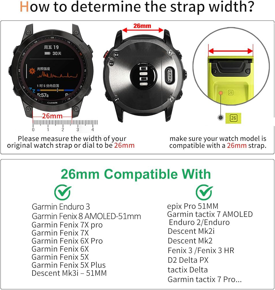 Zitel Band for Fenix 8 51mm, 7X/7X Pro, 6X/6X Pro, 5X/5X Plus, 3/3 HR, Descent MK1, Enduro, Nylon 26mm Sport Strap - Black