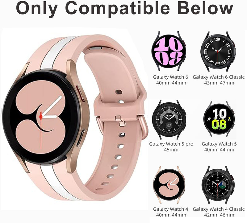 Zitel Band for Samsung Galaxy Watch 6, Watch 5, Watch 4, Silicone No Gap Band - Pink White