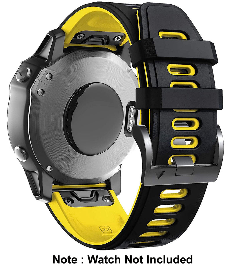 Zitel Band for Garmin Fenix 6/6 Pro, Fenix 7, 5/5 Plus, Epix Gen 2, Approach S62, new Forerunner 955/945/935, 22mm Straps - Black/Yellow