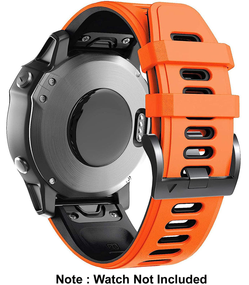 Zitel Band for Garmin Fenix 7X, 6X/6X Pro, 5X/5X Plus, 3/3 HR, 26mm Sport Strap - Orange/Black