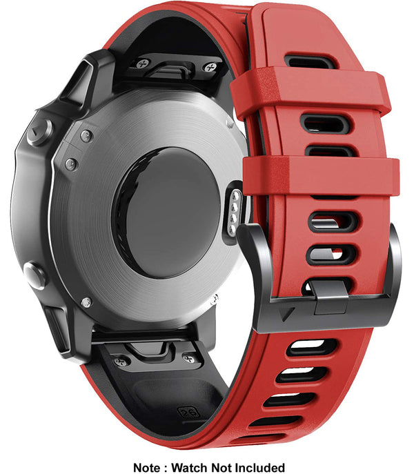 Zitel Band for Garmin Fenix 7X, 6X/6X Pro, 5X/5X Plus, 3/3 HR, 26mm Sport Strap - Red/Black