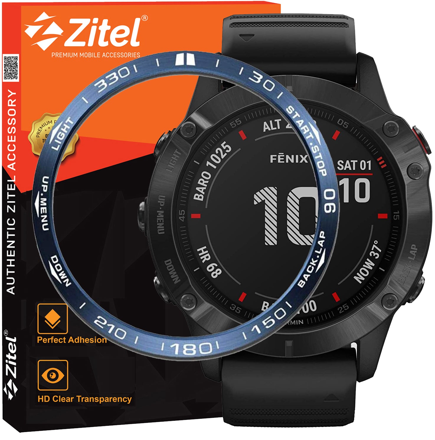 Zitel Bezel Styling for Garmin Fenix 6 / 6 Pro Bezel Ring Adhesive Cover - Blue