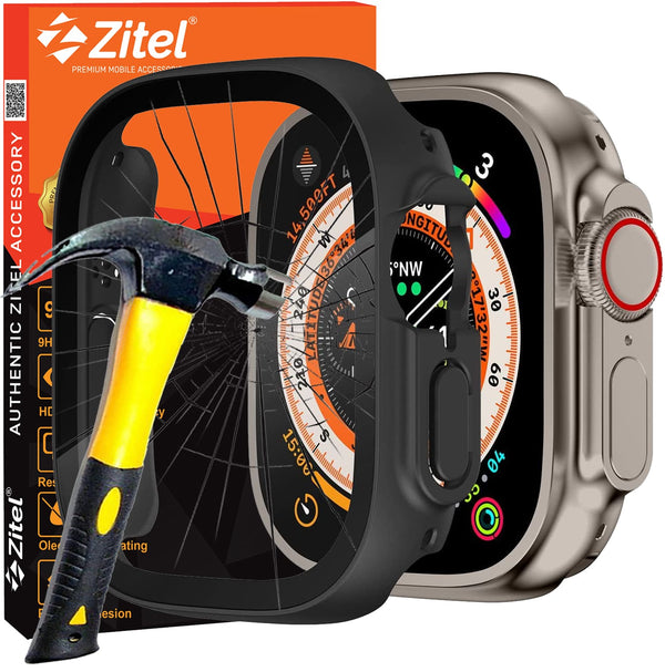 Zitel Case for Apple Watch Ultra 49mm Screen Protector Case with Built-in Tempered Glass - Matte Black