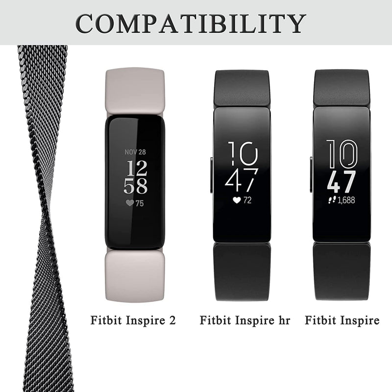 Zitel Band for Fitbit Inspire 2 / Inspire HR / Ace 2 Stainless Steel Straps (Large, Black)