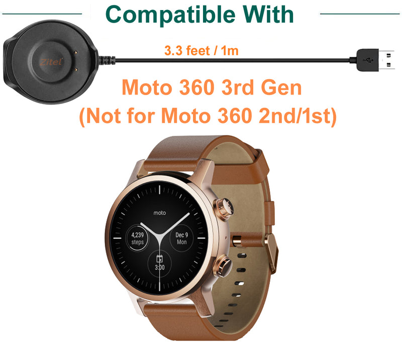 Zitel Charger for Motorola Moto 360 3rd Gen Smartwatch Charging Magnetic Dock Cable, 100cm (Black)