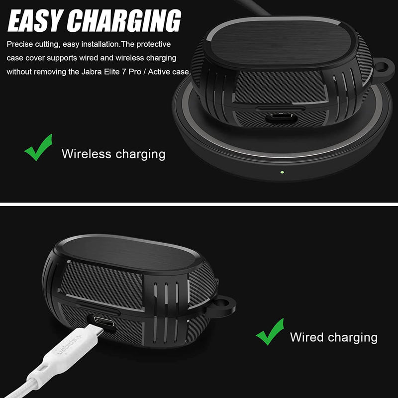 Zitel Rugged Case for Jabra Elite 7 Pro Earbuds / Elite 7 Active Case with Keychain Carabiner, Black