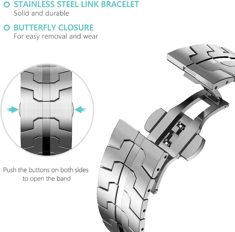 Zitel Stainless Steel Straps for Apple Watch Metal Bands for Men Ultra 2 / Ultra 49mm, 45mm, 44mm, 42mm Series 9 | 8 | 7 | 6 | 5 | 4 | 3 | 2 | 1 | SE2 - Silver