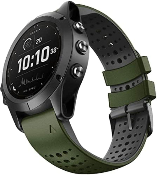 Zitel Band for Garmin Fenix 8 AMOLED 47mm, Fenix E/7/7 Pro, 6/6 Pro, Forerunner 970/965/955, QuickFit 22mm wide Silicone Sport Strap - Green/Black