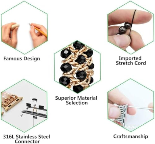 Zitel Band for Apple Watch 42mm(Series 10) 41mm 40mm 38mm Beaded Strap for Women Girls - Black