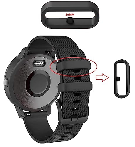 Zitel Fastener Rings for Garmin Vivoactive 3 4, Venu 2 Plus Sq, Fenix 5S 5S Plus 6S 6S Plus 7S, Forerunner 645 245 45s 55 158- Silicone Loop/Holder, 20mm (6 Pack) Black