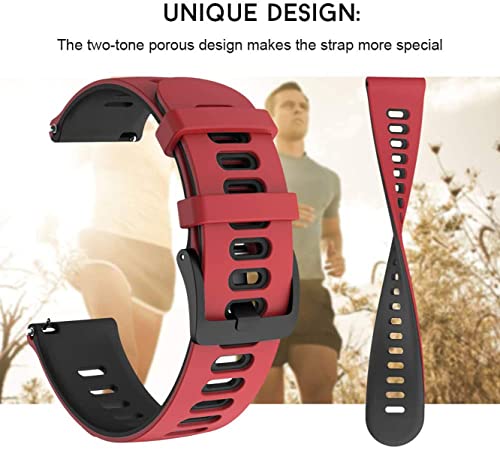 Zitel Bands Compatible with Garmin Forerunner 245/245 Music, Forerunner 645/645 Music, Forerunner 55/158, Vivoactive 3, Venu Sq, Vivomove HR, Approach S40/S42/S12 Silicone 20mm Straps - Red/Black