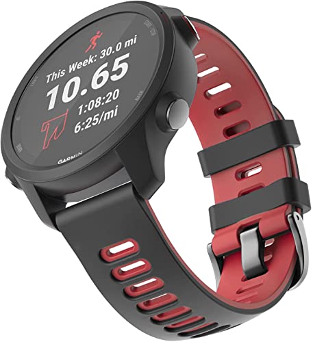 Zitel Bands Compatible with Garmin Forerunner 245/245 Music, Forerunner 645/645 Music, Forerunner 55/158, Vivoactive 3, Venu Sq, Vivomove HR, Approach S40/S42/S12 Silicone 20mm Straps - Black/Red