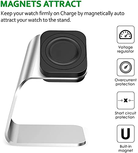 Zitel Charger Compatible with Samsung Watch 42mm 46mm SM-R800/SM-R810/SM-R815 with Built-in Aluminum Charging Stand - Silver
