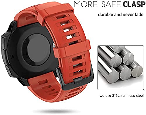 Zitel® Watch Band Compatible with Garmin Instinct Solar / Esports / Tide / Tactical GPS Soft Silicone Sport Wristband Straps - Flame Red