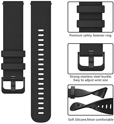 Zitel Bands Compatible with Garmin Forerunner 245/245 Music, Forerunner 645/645 Music, Forerunner 55/158, Vivoactive 3, Venu Sq, Vivomove HR, Approach S40/S42/S12 - Soft Silicone 20mm Strap - Black