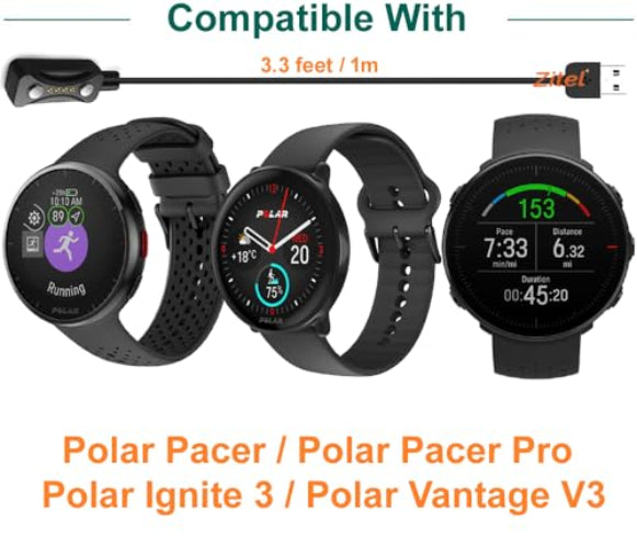 Zitel Charger for Polar Pacer, Pacer Pro, Ignite 3, Vantage V3 Watch Charging Cable