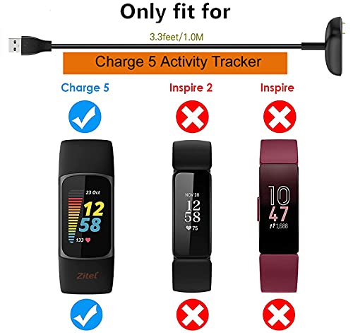 Zitel® Charger Dock Cable Compatible with Fitbit Charge 5 - Black
