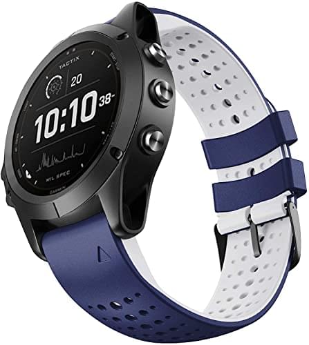 Zitel Band for Garmin Fenix 6/6 Pro, Fenix 7, 5/5 Plus, Epix Gen 2, Approach S62, new Forerunner 955/945/935, 22mm Straps - Blue/White