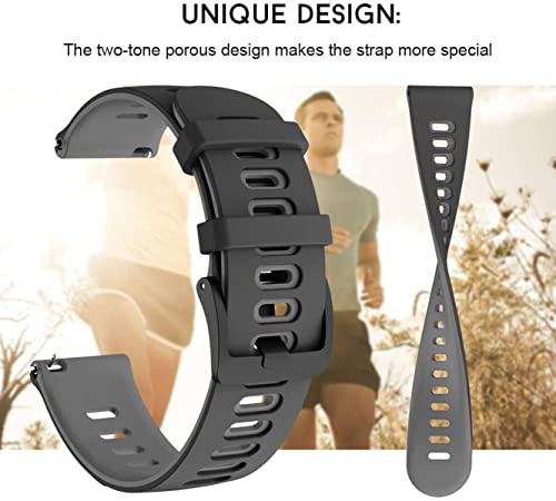 Zitel Bands Compatible with Garmin Forerunner 245/245 Music, Forerunner 645/645 Music, Forerunner 55/158, Vivoactive 3, Venu Sq, Vivomove HR, Approach S40/S42/S12 Silicone 20mm Straps - Black/Gray