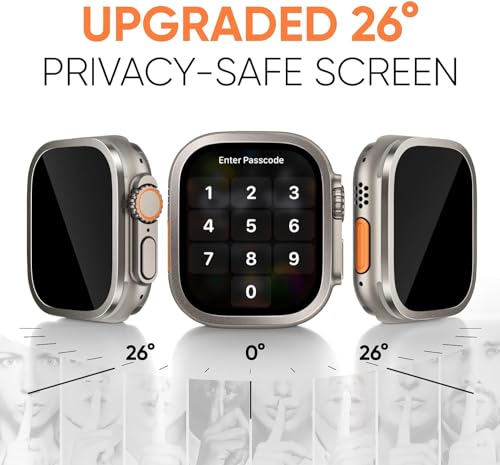 Zitel Privacy Screen Protector for Apple Watch Ultra 2 / Ultra 49mm, Anti-Spy Tempered Glass with Titanium Alloy Framework - Titanium
