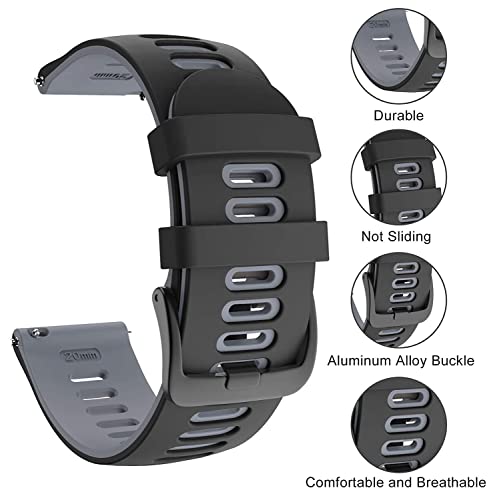 Zitel Bands Compatible with Garmin Forerunner 245/245 Music, Forerunner 645/645 Music, Forerunner 55/158, Vivoactive 3, Venu Sq, Vivomove HR, Approach S40/S42/S12 Silicone 20mm Straps - Black/Gray