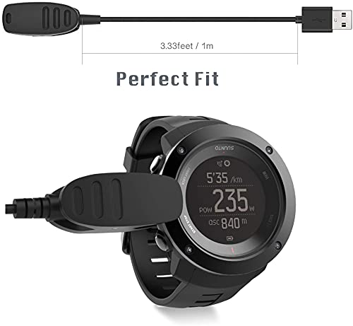 Zitel® Charger Compatible with Suunto 3 Fitness, Ambit3 Vertical, Ambit, Ambit2, Ambit3, Traverse, Kailash, Spartan Trainer - USB Charging Cable Clip Dock 100cm - GPS-Sports Watch Accessories