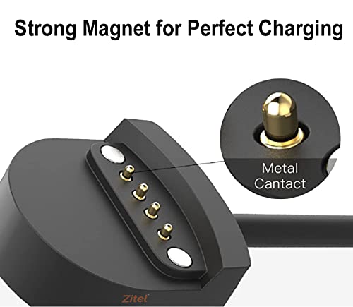 Zitel® Charer Compatible with Ticwatch S/E - Magnetic USB Cable Clip Cradle 100cm - Black