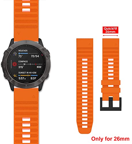 Zitel® Watch Band Compatible with Garmin Fenix 7X, Fenix 6X/6X Pro, Fenix 5X/5X Plus, Fenix 3/3 HR, Descent MK1, D2 Delta PX, D2 Charlie, 26mm Sport Strap - Orange