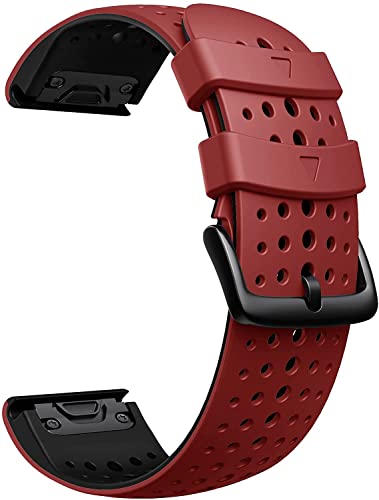 Zitel® Watch Band Compatible with Garmin Fenix 7X, Fenix 6X/6X Pro, Fenix 5X/5X Plus, Fenix 3/3 HR, Descent MK1, D2 Delta PX, D2 Charlie, 26mm Sport Strap - Red