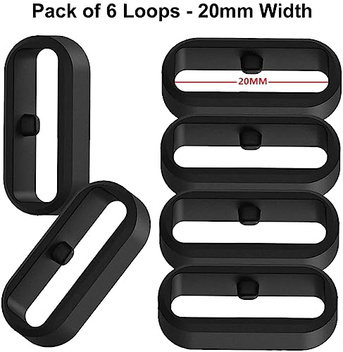 Zitel Fastener Rings for Garmin Vivoactive 3 4, Venu 2 Plus Sq, Fenix 5S 5S Plus 6S 6S Plus 7S, Forerunner 645 245 45s 55 158- Silicone Loop/Holder, 20mm (6 Pack) Black