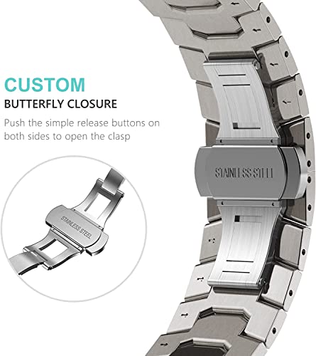 Zitel Stainless Steel Band for Apple Watch Metal Strap for 41mm 40mm 38mm, Series 9 | 8 | 7 | 6 | 5 | 4 | 3 | 2 | 1 | SE2 - Titanium