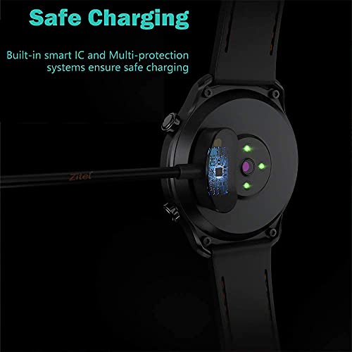 Zitel® Charging Magnetic Dock Compatible with Ticwatch Pro 3 / Pro 3 LTE Charger Replacement USB Cable Clip Cradle 3.3ft 100cm - Black