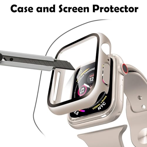 Zitel Case for Apple Watch Series 9 / 8 / 7 41mm Screen Protector Case with Built-in 9H Tempered Glass - Starlight