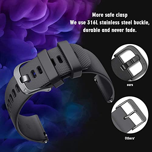 Zitel Bands Compatible with Garmin Forerunner 245/245 Music, Forerunner 645/645 Music, Forerunner 55/158, Vivoactive 3, Venu Sq, Vivomove HR, Approach S40/S42/S12 20mm Silicone Strap - Black