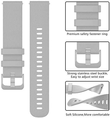 Zitel Bands Compatible with Garmin Forerunner 245/245 Music, Forerunner 645/645 Music, Forerunner 55/158, Vivoactive 3, Venu Sq, Vivomove HR, Approach S40/S42/S12 - Soft Silicone 20mm Strap - Gray