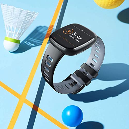 Zitel® Bands Compatible with Fitbit Versa 3 Straps for Women Men, Two-Tone Soft Silicone Sports Wristbands for Versa 3 / Sense Smart Watch - Black/Gray