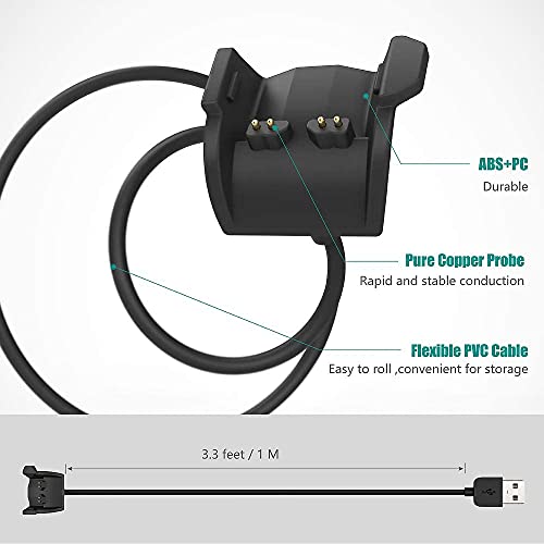 Zitel® Charger Compatible with Garmin Vivosmart HR Vivosmart HR+ Approach X40 - USB Charging Cable 100cm - Black