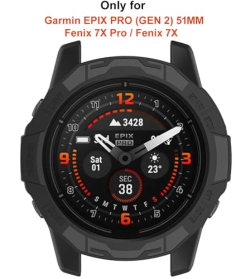 Zitel Case for Garmin Epix Pro (Gen 2) 51mm, Fenix 7X / 7X Pro Bumper Cover Shell (Without Screen Protector) - Black