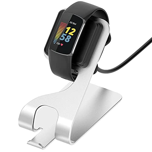 Zitel Charger Stand for Fitbit Charge 6, Charge 5, Luxe Smartwatch Charging Dock - Silver