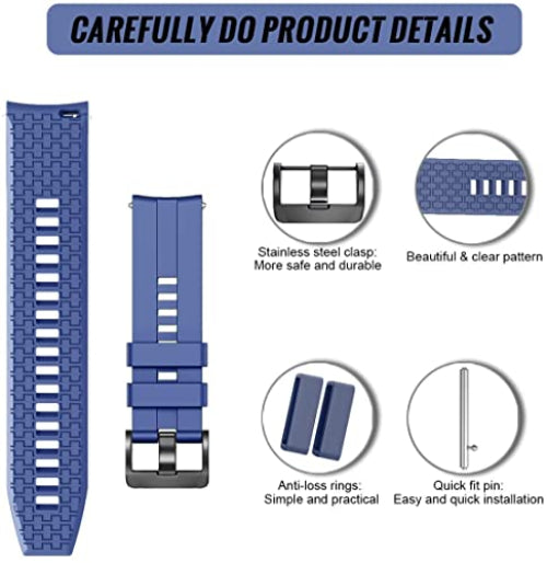 Zitel® Watch Band Compatible with Garmin Vivoactive 4 45mm / Venu 2 45mm, Realme Watch S, S Pro, MI Revolve Watch, Amazfit Stratos Pace 2 2S Quick Release Soft Silicone Strap 22mm - Blue