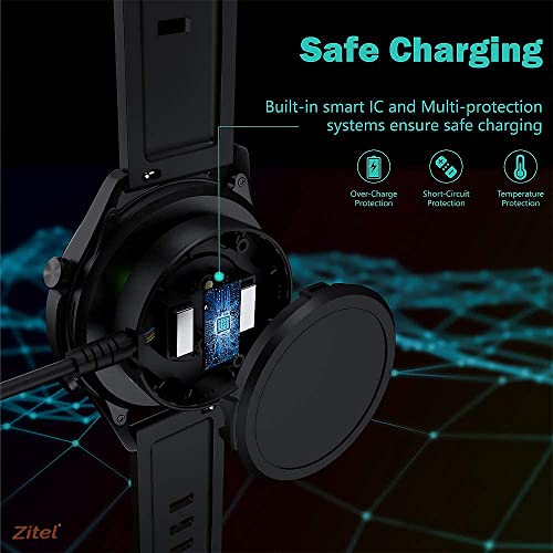 Zitel® Charger Compatible with Amazfit GTR GTS (Not Fit for GTR 2 & GTS 2) - USB Magnetic Charger Dock Cable - Black
