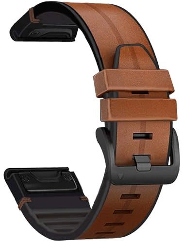 Zitel Bands for Garmin Fenix 6/6 Pro, Fenix 7/7 Solar, Fenix 5/5 Plus, Epix Gen 2, Approach S62, new Forerunner 955/945/935, Leather Integrated with Silicone Sport Strap 22mm - Brown
