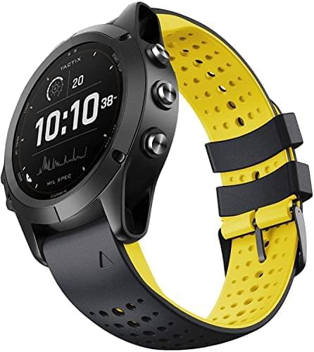 Zitel Band for Garmin Fenix 6/6 Pro, Fenix 7, 5/5 Plus, Epix Gen 2, Approach S62, new Forerunner 955/945/935, 22mm Straps - Black Yellow