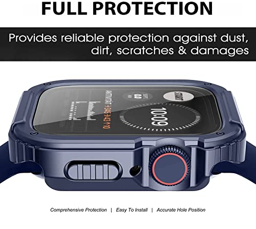 Zitel Rugged Case Compatible with Apple Watch 44mm Series SE 6/5/4 Military Grade Hard PC Bumper Cover with Built-in 9H Tempered Glass Screen Protector Edge-to-Edge Smart Defense - Blue