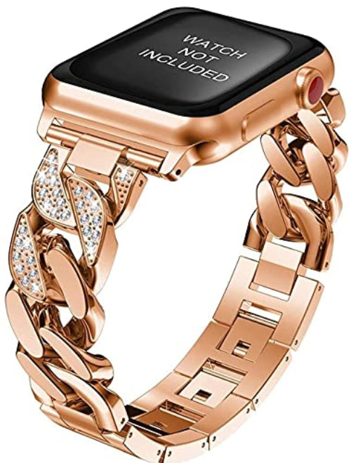 Zitel® Bands Compatible with Apple Watch Straps for Women Girls, Bling Luxurious Metal Bracelet Dressy Wristband Straps for iWatch 45mm 44mm 42mm Series 7 6 5 4 3 2 1 SE - Rose Gold