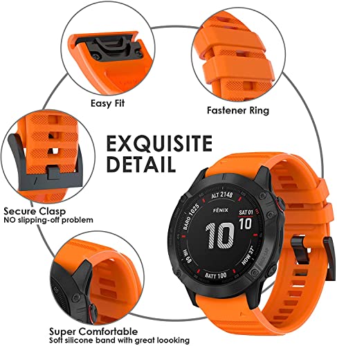 Zitel® Watch Band Compatible with Garmin Fenix 7X, Fenix 6X/6X Pro, Fenix 5X/5X Plus, Fenix 3/3 HR, Descent MK1, D2 Delta PX, D2 Charlie, 26mm Sport Strap - Orange