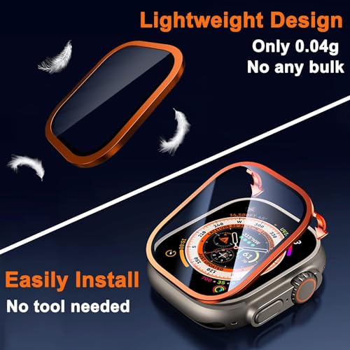 Zitel Screen Protector Case for Apple Watch Ultra 2 49mm / Ultra 49mm Tempered Glass with Titanium Alloy Framework - Orange