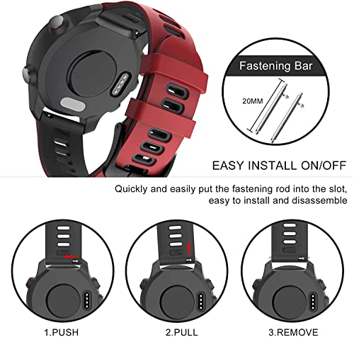 Zitel Bands Compatible with Garmin Forerunner 245/245 Music, Forerunner 645/645 Music, Forerunner 55/158, Vivoactive 3, Venu Sq, Vivomove HR, Approach S40/S42/S12 Silicone 20mm Straps - Red/Black