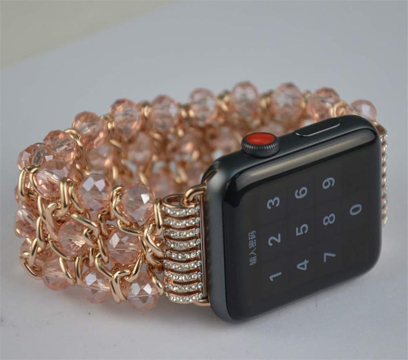 Zitel Band for Apple Watch 41mm/40mm/38mm Beaded Strap for Women Girls - Rose Gold